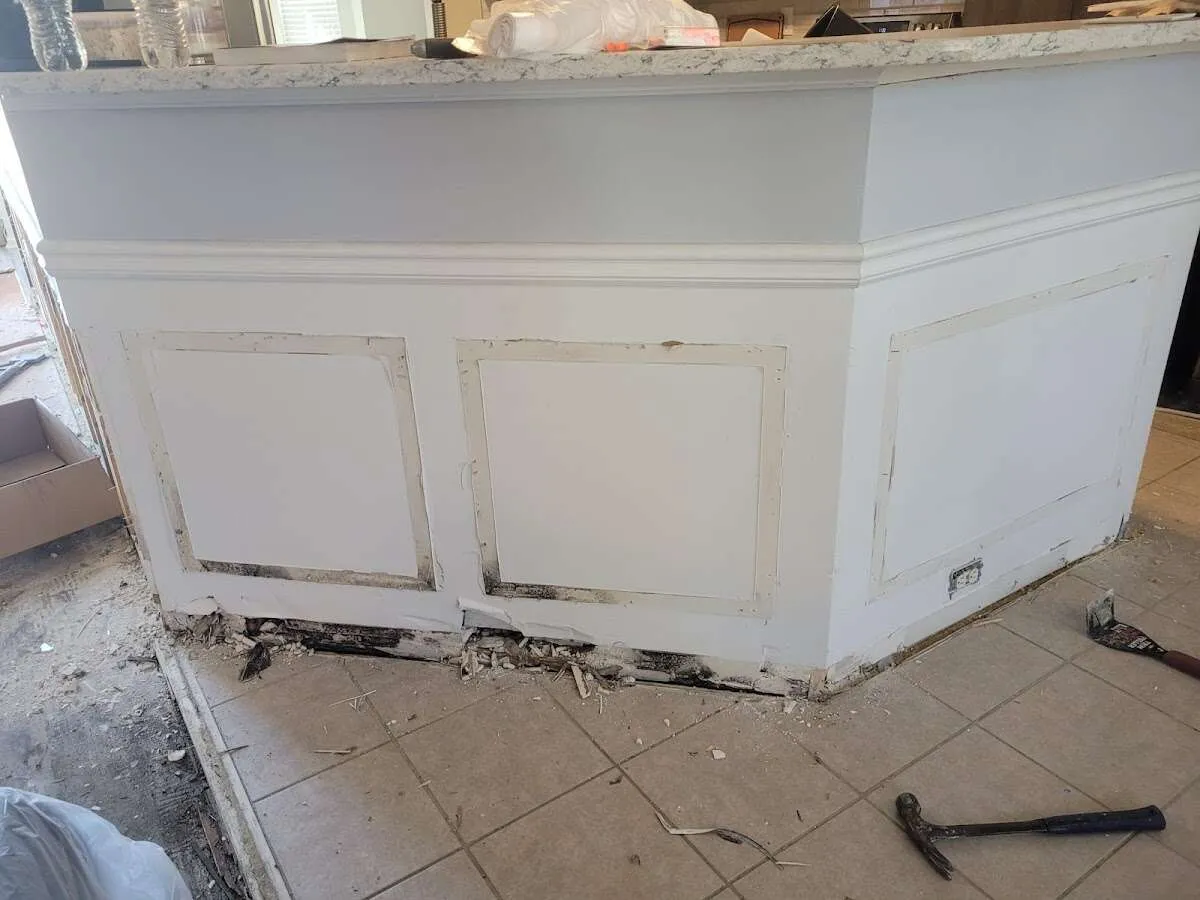 Water damage and mold on kitchen during Storm Damage Restoration in Plaquemine